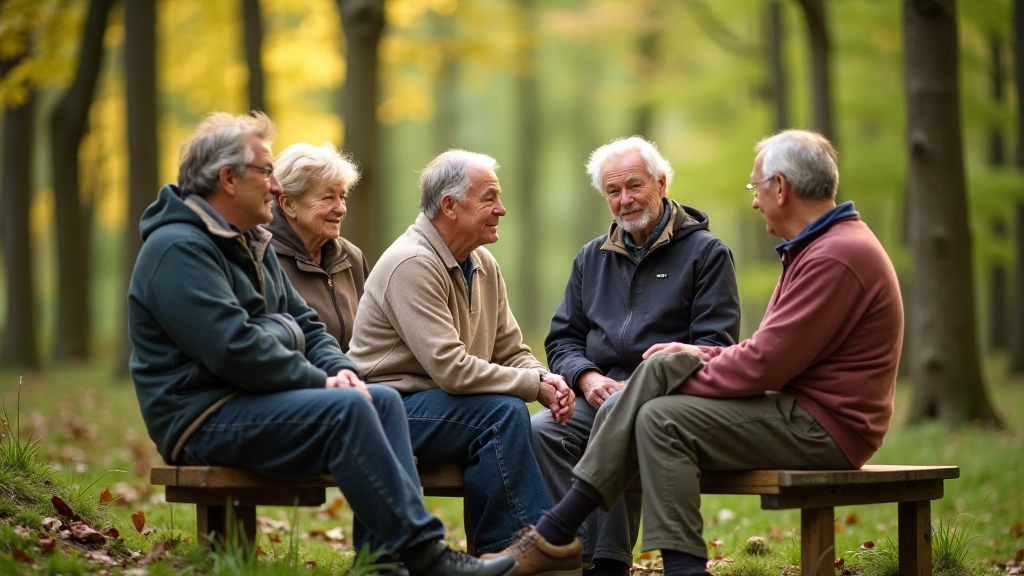 Retirees taking a rest during a scenic forest walk in Šumava